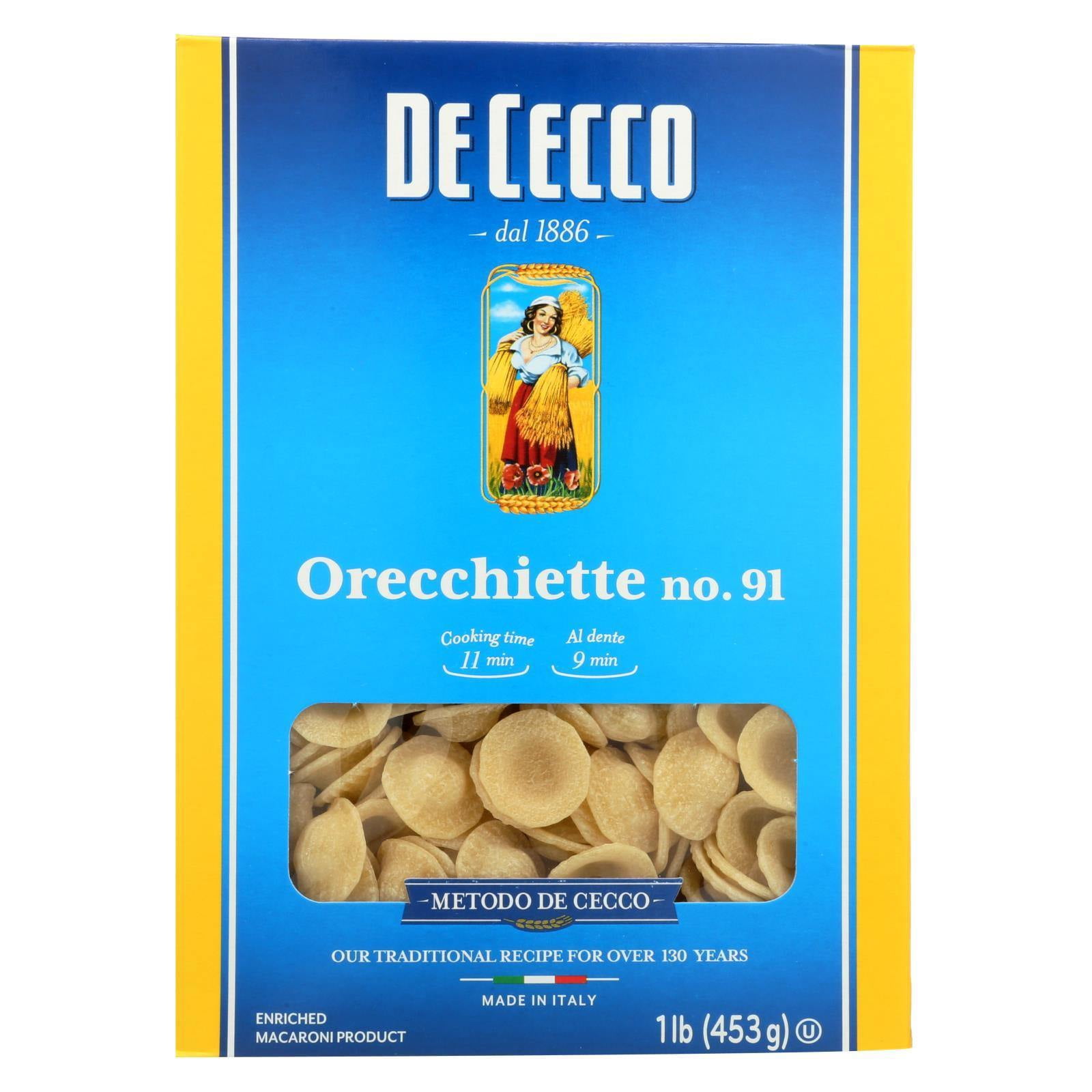De Cecco Orecchiette Pasta No. 91, 16 oz – 100% Durum Wheat Semolina, Non-GMO, Egg-Free
