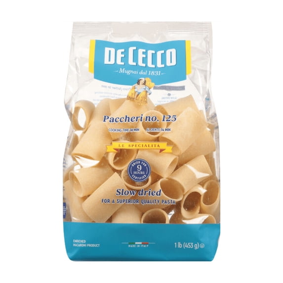 De Cecco Paccheri No.125 Pasta, 16 oz – Contains Wheat – No Egg, Milk, or Soy – Kosher Certified