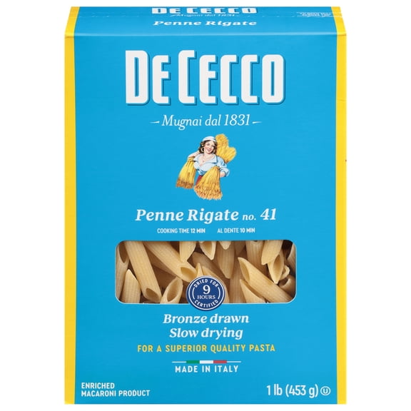 De Cecco Penne Rigate No.41 Pasta, 16 oz – No Egg, Milk, or Soy – Contains Wheat