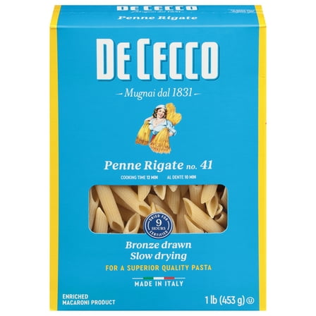 De Cecco Penne Rigate No.41 Pasta, 16 oz – No Egg, Milk, or Soy – Contains Wheat