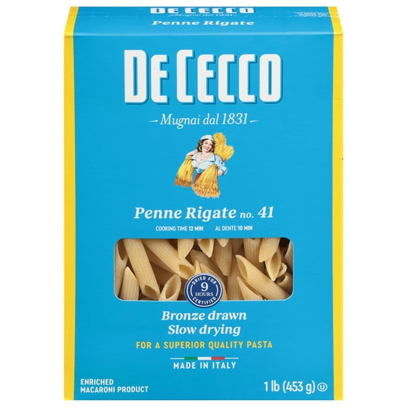 De Cecco Penne Rigate No.41 Pasta, 16 oz – No Egg, Milk, or Soy – Contains Wheat