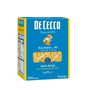 De Cecco Rachette No.90 Pasta, 1 LB. made from coarse Semolina (made from durum wheat). Non GMO and slow dried. Contains Wheat. May contain soy.