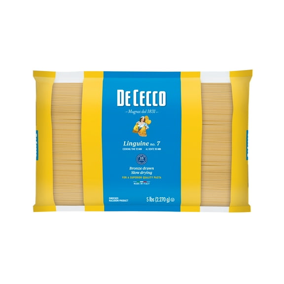 De Cecco Semolina Linguine No. 7 Pasta, 5 lb (pack of 4) Contains Wheat, May Contain Traces of Soy, Free from Dairy, Eggs, and Nuts