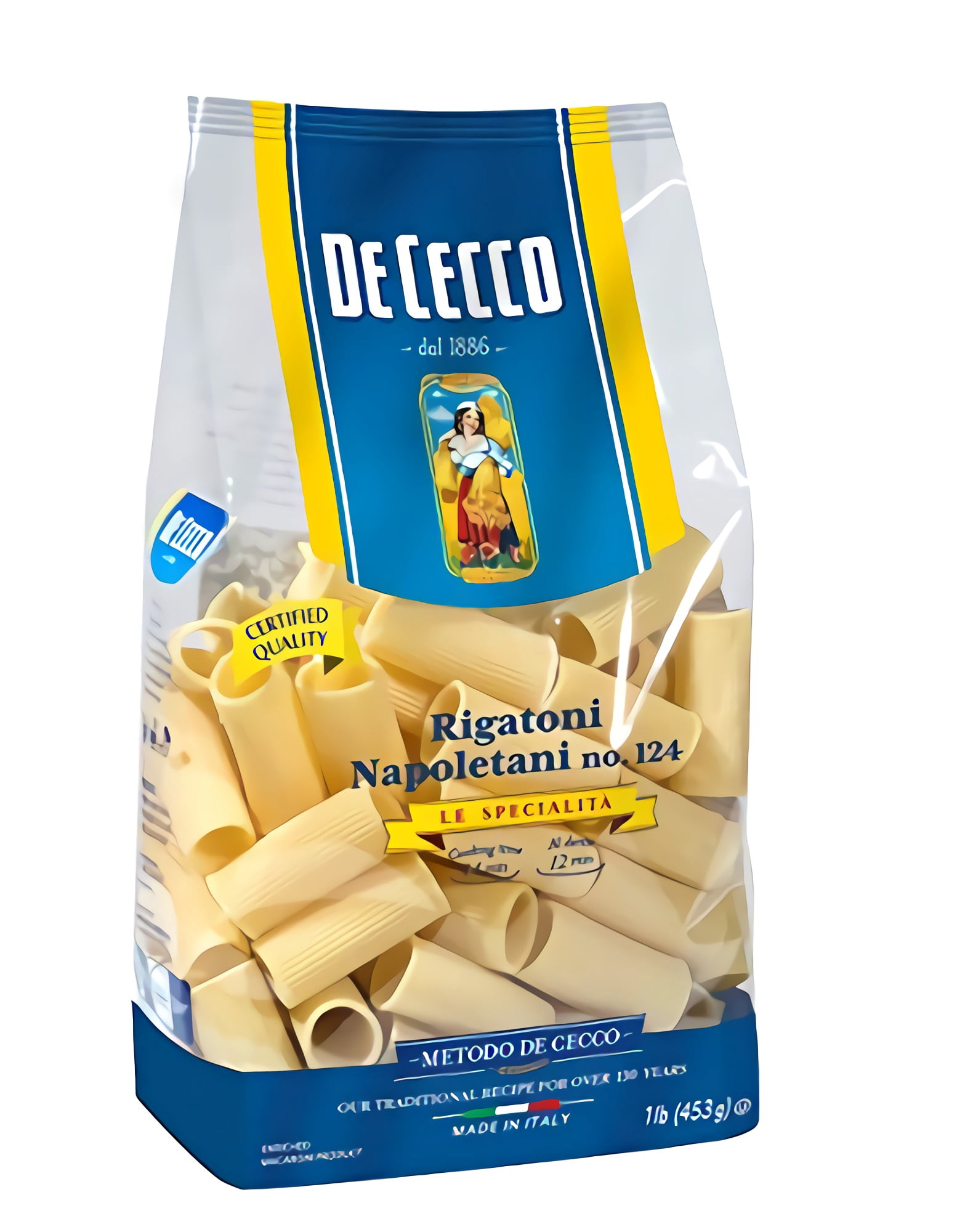 Defecco Rigatoni De Cecco Semolina Pasta, Rigatoni Napoletani No.124, 1 Pound (Pack of ...
