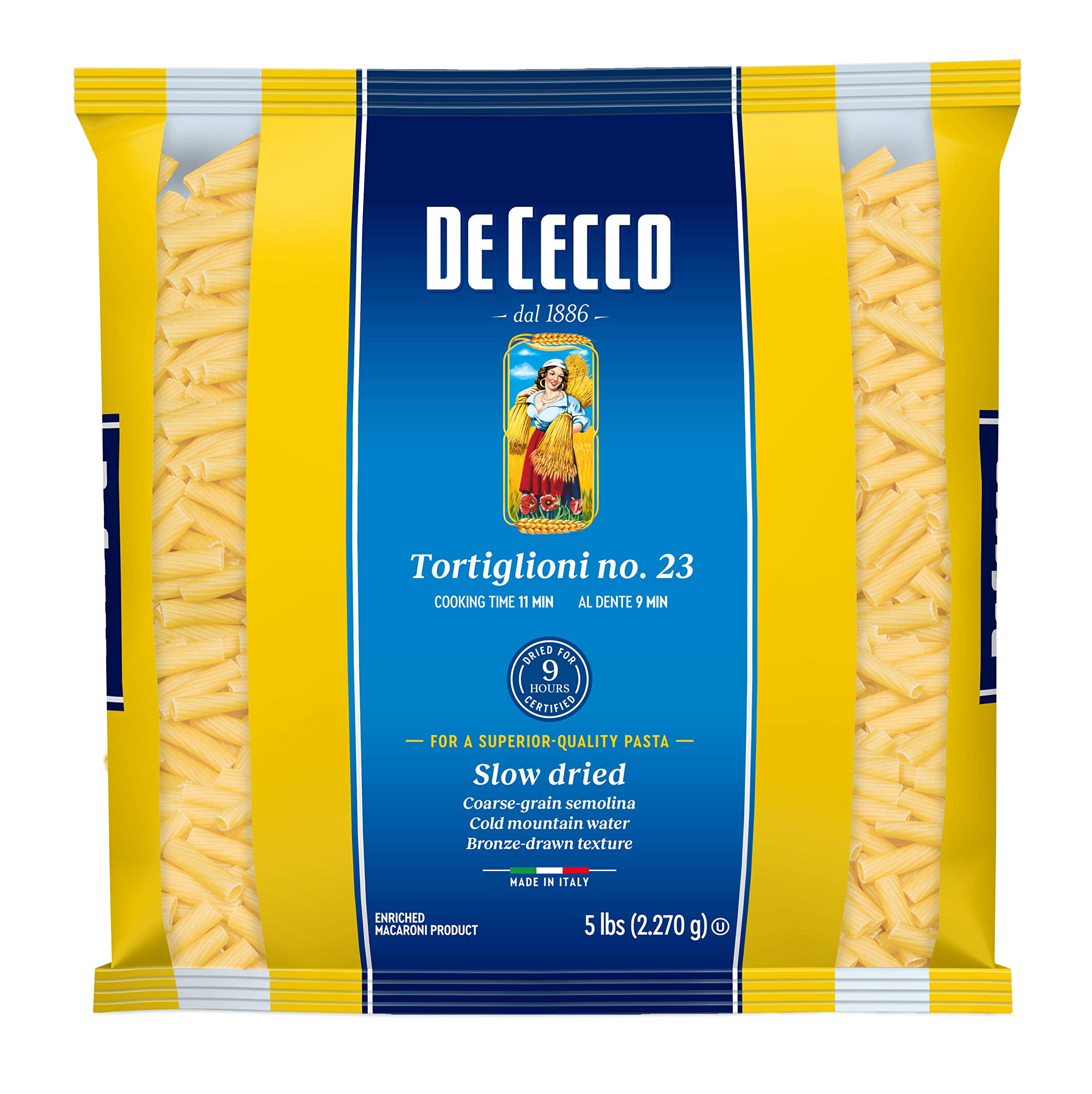 De Cecco Semolina Pasta, Tortiglioni No.23, 5 Pound (Pack of 4
