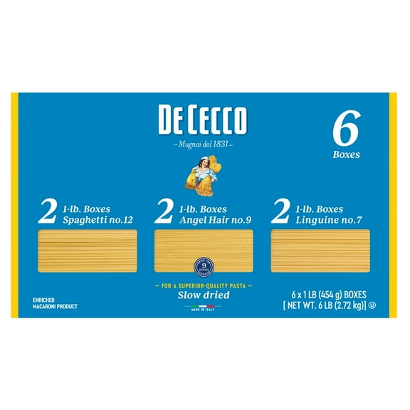 De Cecco Short Cut Italian Pasta Spaghetti, Rigatoni, Cavatappi, Large Elbow, 6 pk./1 lb.