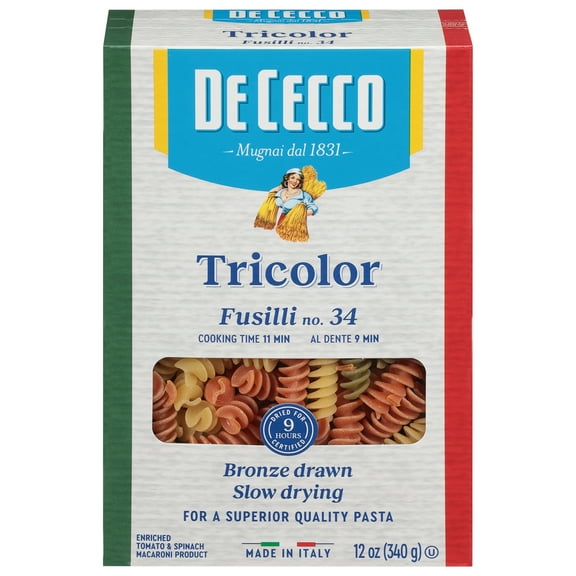 De Cecco Tri-Color Pasta, Fusilli No.34, 12 Ounce