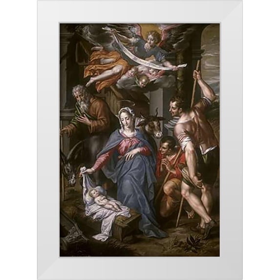 De Clerck, Hendrik 23x32 White Modern Wood Framed Museum Art Print Titled - The Adoration of the Shepherds
