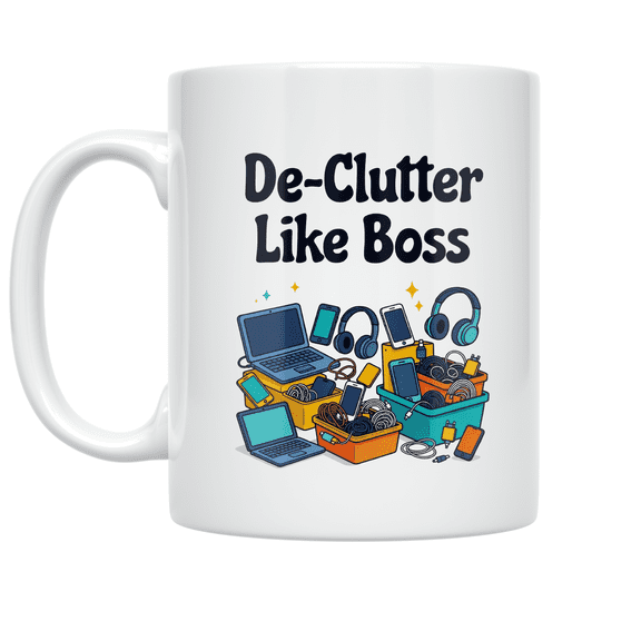 De-Clutter Like Boss - Tech Gadget Organizer - 11 oz Ceramic Coffee Mug