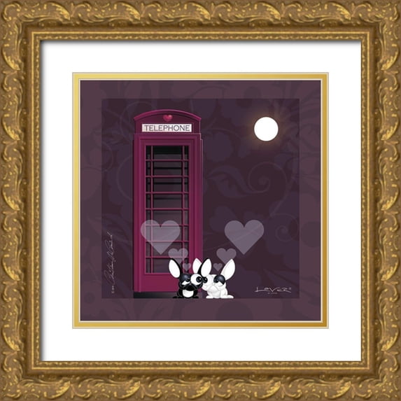De Coninck, Christiaan 26x26 Gold Ornate Wood Framed with Double Matting Museum Art Print Titled - Lover by Lover - London by Night