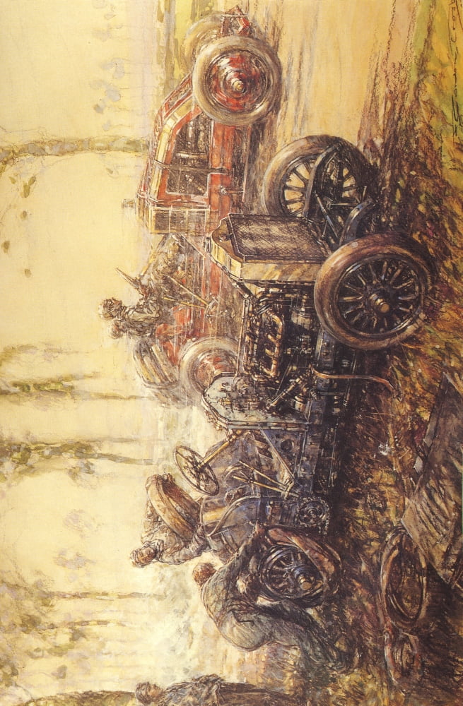De Dietrich tyre trouble French Grand Prix 1906 Canvas Art - Frederick Gordon Crosby (24 x 36)