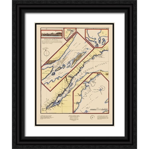 De Fer 19x24 Black Ornate Wood Framed with Double Matting Museum Art Print Titled - St Lawrence River Quebec Canada - De Fer 1695