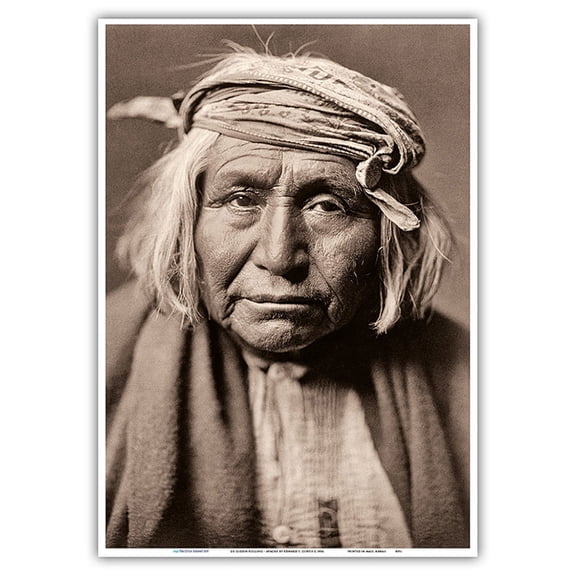 De Gizzeh-Rolling - Apache Native Man - North American Indians - Vintage B&W Historical Photograph by Edward S. Curtis c.1906 - Master Art Print 10in x 14in