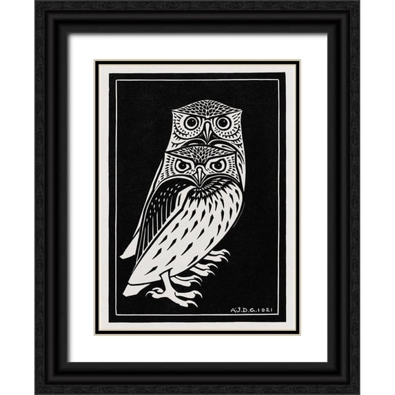De Graag, Julie 11x14 Black Ornate Wood Framed with Double Matting Museum Art Print Titled - Two owls