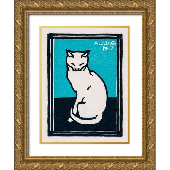 De Graag, Julie 12x14 Gold Ornate Wood Framed with Double Matting Museum Art Print Titled - Sitting cat