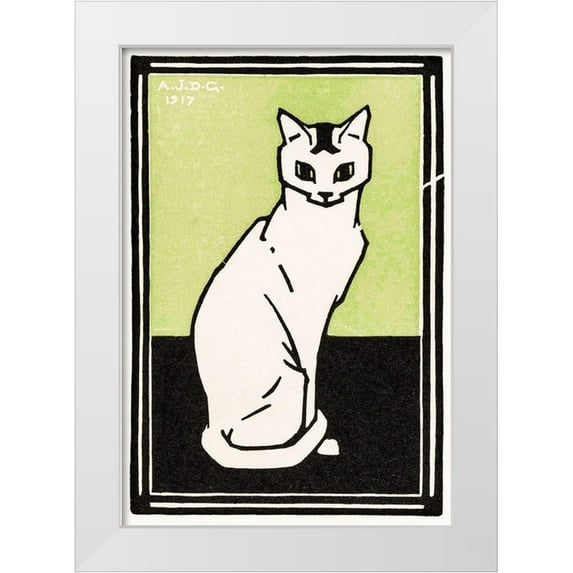 De Graag, Julie 14x18 White Modern Wood Framed Museum Art Print Titled - Sitting cat