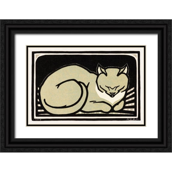 De Graag, Julie 24x17 Black Ornate Wood Framed with Double Matting Museum Art Print Titled - Sleeping Cat