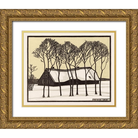 De Graag, Julie 24x20 Gold Ornate Wood Framed with Double Matting Museum Art Print Titled - Farm in the snow