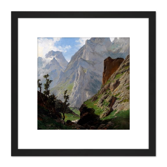 De Haes Mancorbo Canal Los Picos De Europa 8X8 Inch Square Wooden Framed Wall Art Print Picture with Mount