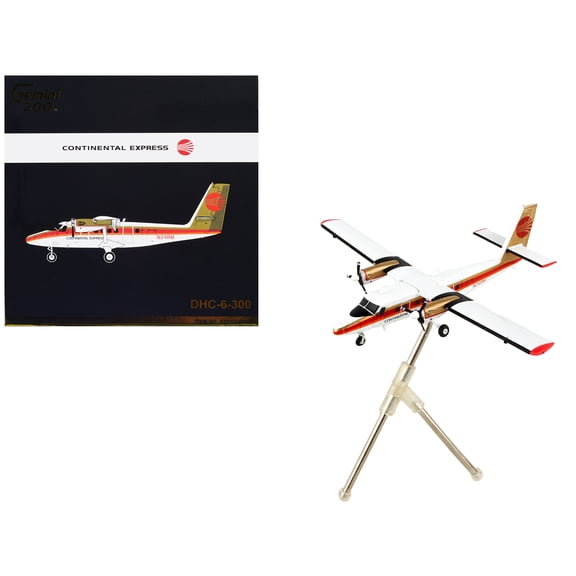 De Havilland DHC-6-300 Commercial Aircraft "Continental Express" White with Red Stripes and Gold Tail "Gemini 200" Series 1/200 Diecast Model Airplane by GeminiJets