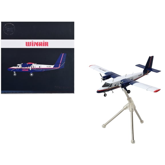 De Havilland DHC-6-300 Commercial Aircraft with Flaps Down "Winair" White and Blue with Red Stripes "Gemini 200" Series 1/200 Diecast Model by GeminiJets