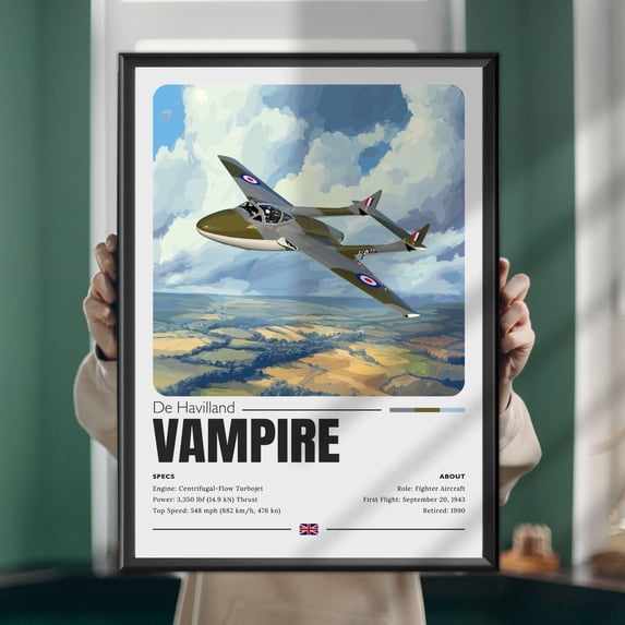De Havilland Vampire Jet Art Print Iconic British Aircraft Aviation ...