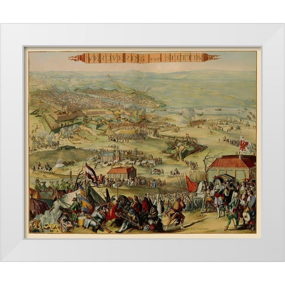 De Hooghe 31x26 White Modern Wood Framed Museum Art Print Titled - Stettin Conquest Poland - DeHooghe 1675