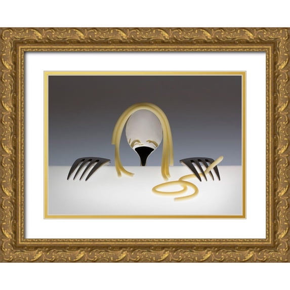 De Kogel, Wieteke 18x14 Gold Ornate Wood Framed with Double Matting Museum Art Print Titled - Look At Me-Its Spaghetti Hair! Part 2