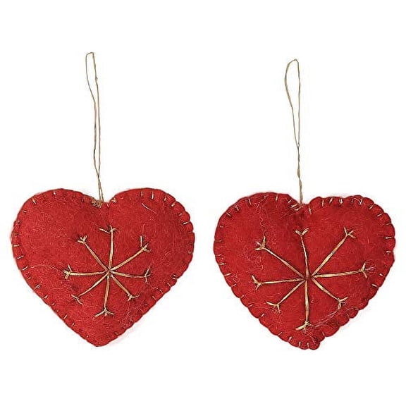 De Kulture Works Handmade Felt Snowflake Heart Keepsake Christmas Ornament, Set of 2, 4 x 0.5 x 3 Inch
