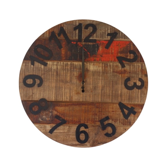 De Kulture Works Vintage Clock Collection 41 CMS Diameter Quartz Traditional Antique Vintage Wall Clocks, Recycled Teak Wood