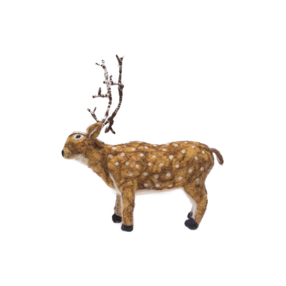De Kulture Handmade Wool Felt Deer Eco Friendly Needle Felted Christmas Xmas Tree Decoration Stuffed Ornament, 8x2.5x7 LWH inches