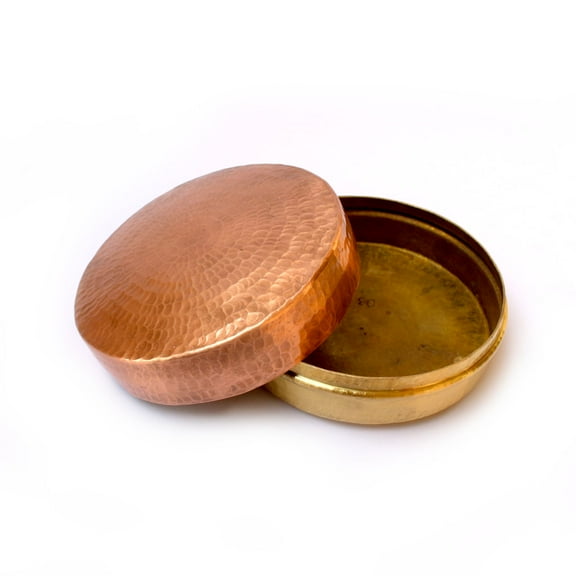 De Kulture Works Antique Finish Pure Copper Brass Spice Box Trinket Holder Caddy Canister Container, 4.5X2.5 DH inches