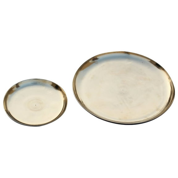 De Kulture Works Ayurveda Pure Kansa Bronze Compact Platters Set of 2, 6.5 X 0.75 (DH) Inche Appetiser Platter Dessert Plate