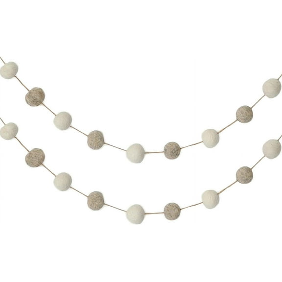 De Kulture Works Colorful Felt POM POM Garland Wall Hanging Holiday Decoration 48 Inch, Brown - White