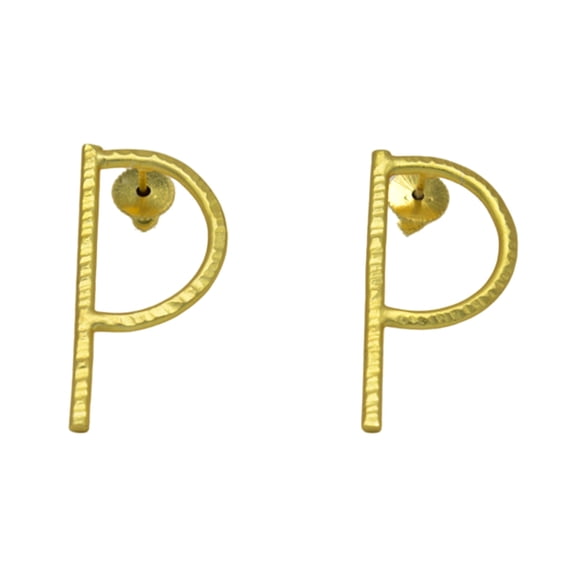 De Kulture Works English Alphabet P Hand Beaten Brass Stud Earring Jewelry