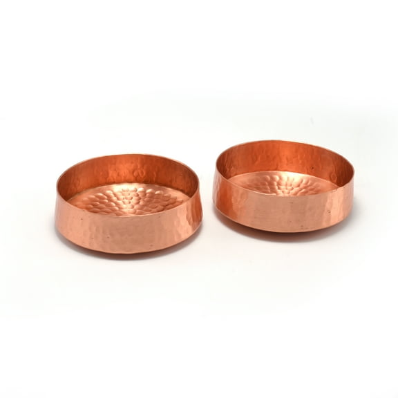 De Kulture Works Hand Made Pure Copper Votive Holder Candle Bowl T Light Holder Diya | Ideal for Home Table Decoration , 2.5X0.75 DH inches, Copper Color (Set of 2)