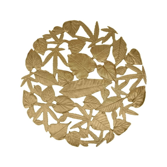 De Kulture Works Handcrafted Leaves Round Gold Centerpiece Decorative Tray 19 x 3.5 (DH) inches