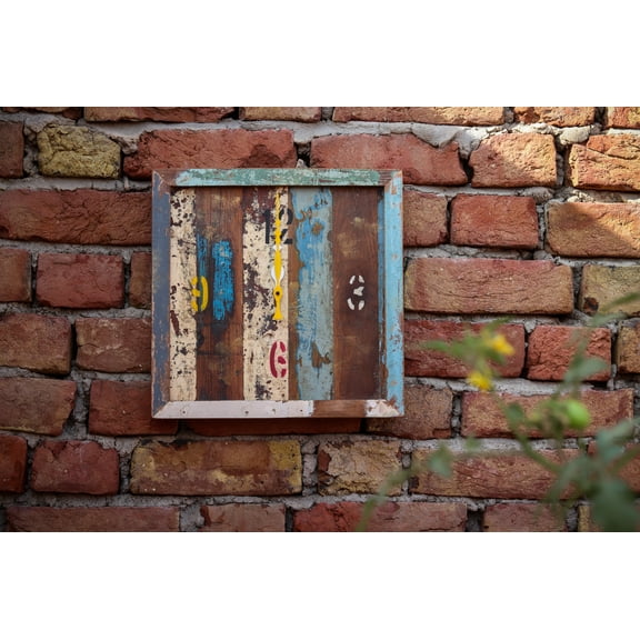 De Kulture Works Handcrafted Multicolor Reclaimed Wood Vintage Wall Clock Collectible Timepieces, 31 Cms Diameter