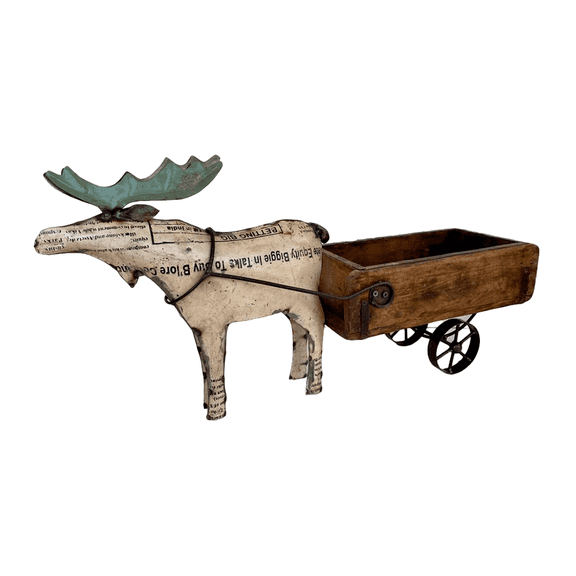 De Kulture Works Handcrafted Recycled Iron Moose With Brick Mould Cart Decorative Collectible Figurine Showpiece Beautify Holiday Dcor | Ideal For Garden Decoration, 28X7X13 (LWH) INCHES