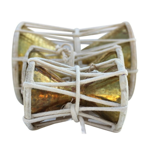 De Kulture Works Handheld Brass Damroo Medium Traditional Indian Folk Musical Percussion Instruments, Drum Damru, 6x8 DH inches