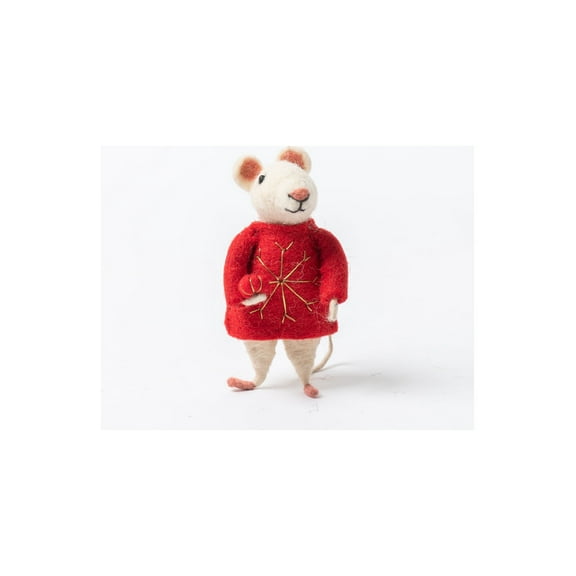 De Kulture Works Handmade Premium Needle Felted Mouse with Red Jacket Eco Friendly Needle Felted Stuffed Ideal for Home Office Decoration Holiday Decor, 3.1x1.9x4.7 (LWH) Inches