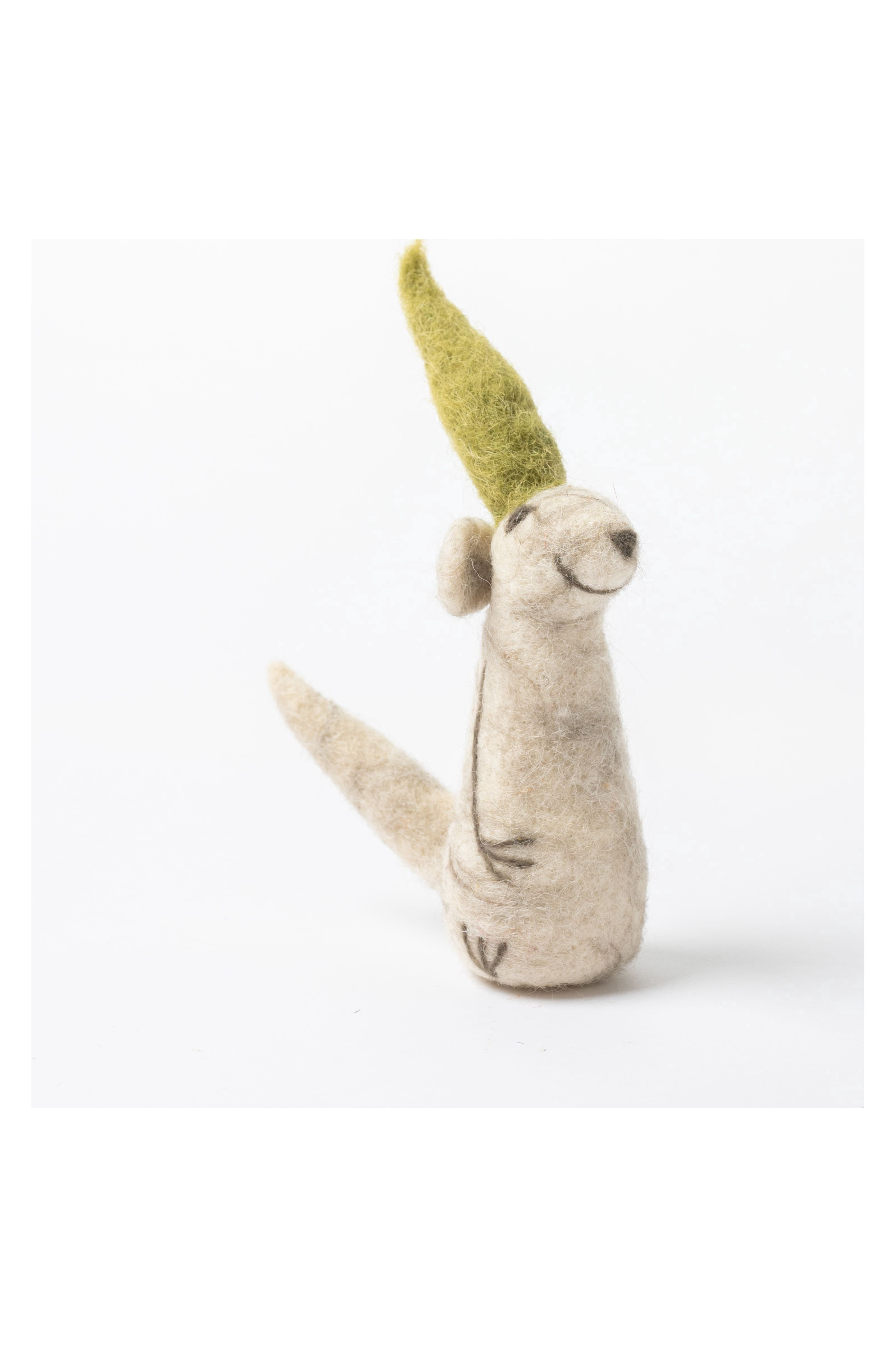De Kulture Works Handmade Premium Wool Felt Mouse with Green Cap Eco Friendly Needle Felted Stuffed Ideal for Home Office Decoration Holiday Decor, 12x8x24 (LWH) cm