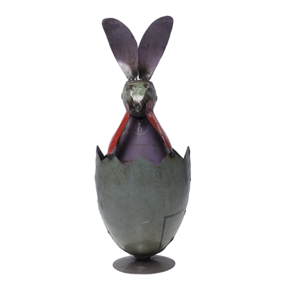 De Kulture Works 11" All Occasion Egg with Rabbit Recycled Iron Decorative Figurine