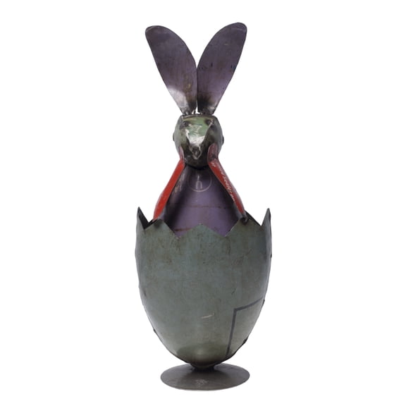 De Kulture Works 11" All Occasion Egg with Rabbit Recycled Iron Decorative Figurine