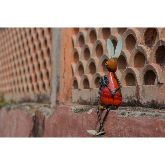 De Kulture Works Iron Rabbit With Flower Decorative Figurine Showpiece Home Décor