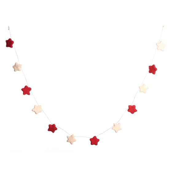 De Kulture Works Premium Wool Felt Red Christmas Mini Star Garland, 48 Inches