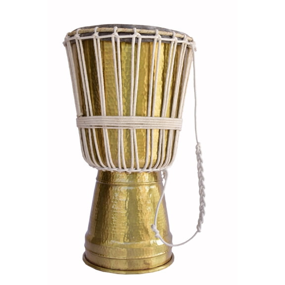 De Kulture Works Pure Brass Djembe Hand Drum Membranophone Musical Percussion Instrument, Handmade, 12x20 Inches