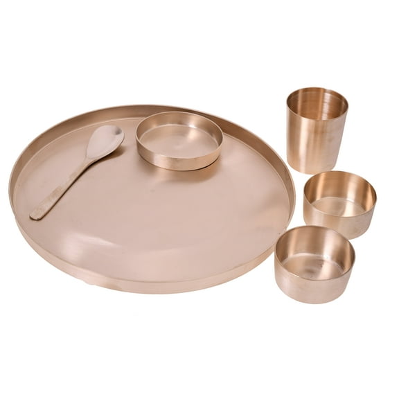 De Kulture Works Bronze Dinner Set, 6 Piece Thali Set with Platter, Bowls, Spoon, and Tumbler
