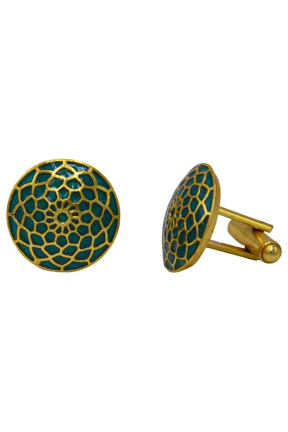 Turquoise Enameled Flash Gold Plated Cufflinks Pair for Boys