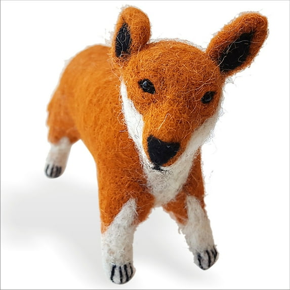 De Kulture Works Wool Felt Fox Eco Friendly Needle Felted Ornament Stuffed Decorative Showpiece, 8x3x4 LWH inches